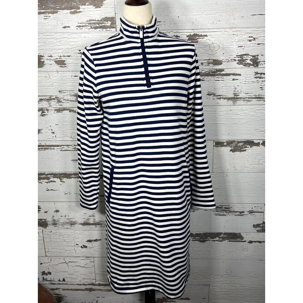 LANDS’ END SERIOUS SWEATS 1/4 Zip Casual Dress Blue White Stripe Sz XS - Picture 1 of 7